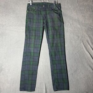 Levis 511 Slim Fit Mens Pants 32x32 Green Navy Blue Black Watch Plaid Tartan